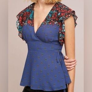 Anthropologie Meadow Rue Bastide Floral Wrap Top Women's 2 Small